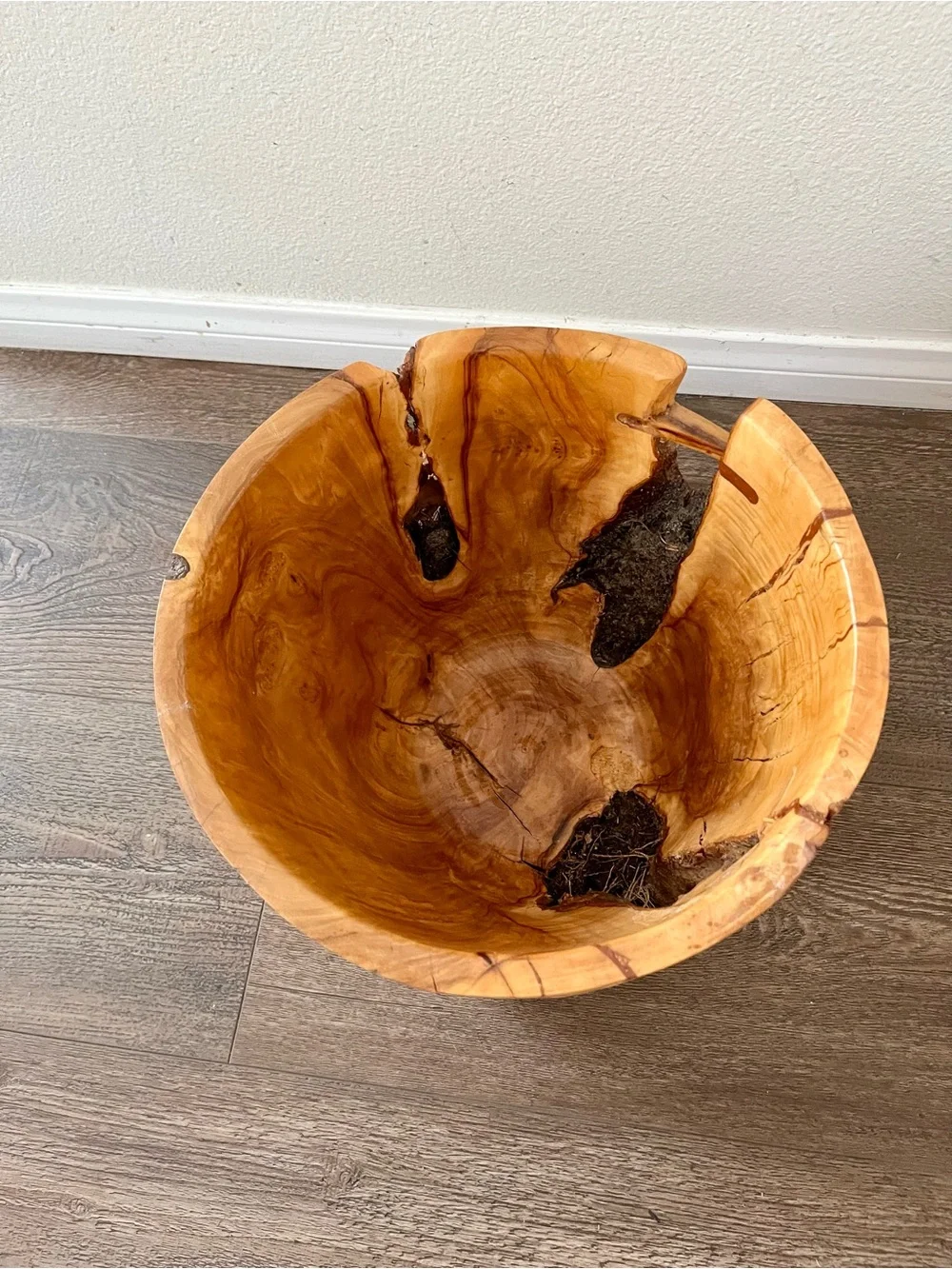 Hand-Carved Natural Wood Accent Planter - Honey Brown